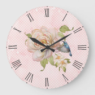 Horloge murale rose et colibri