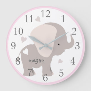 Horloge murale rose Grey Elephant