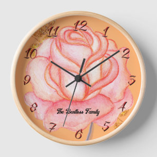 Horloge murale Rose Rose & Cadre en bois