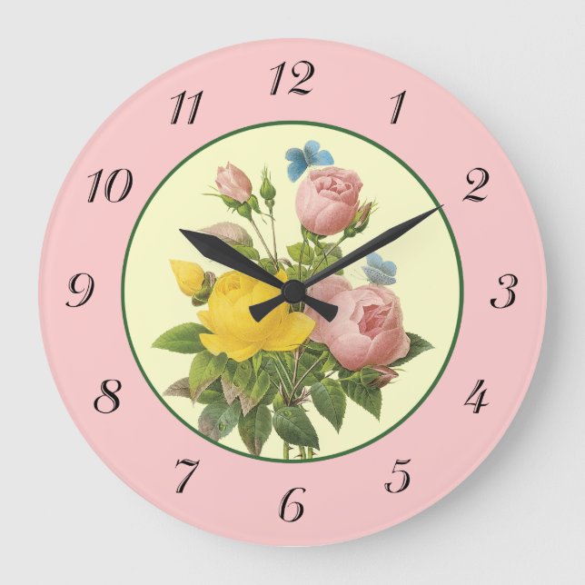 Horloge murale Rose rose jaune (Recto)