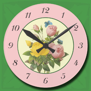 Horloge murale Rose rose jaune avec nombre