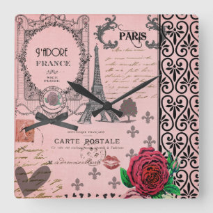 Horloge murale rose vintage de collage de Paris