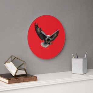 Horloge murale rouge aigle majestueux à tête blanc