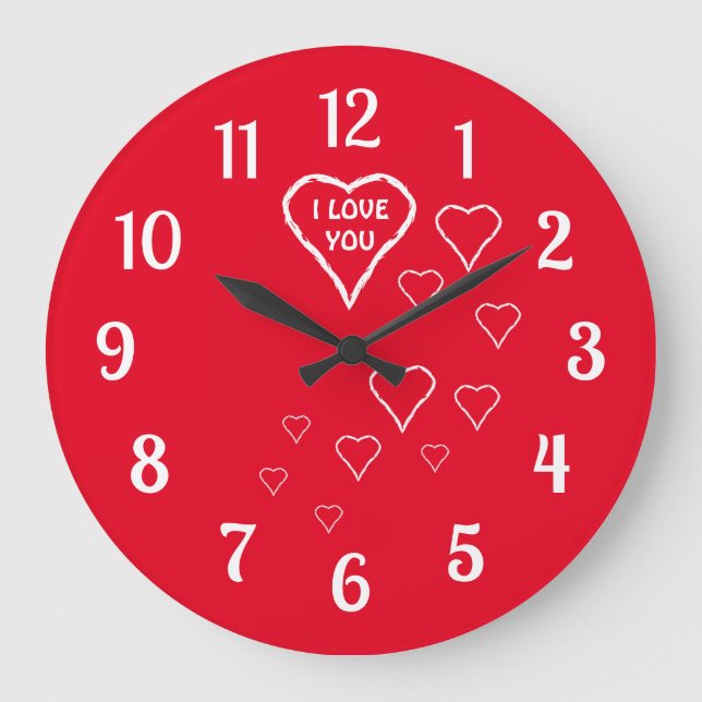 Horloge murale rouge avec coeurs blancs Love (Recto)