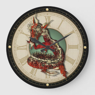 Horloge murale rouge chinoise de dragon
