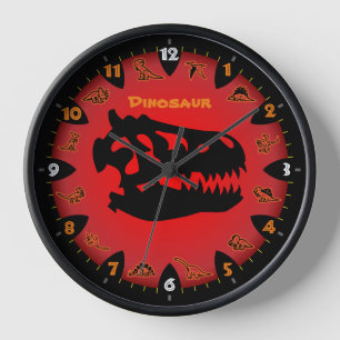 Horloge murale rouge Hot Dinosaure