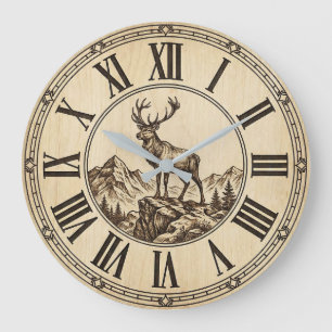 Horloge murale Rustique Cerf Montagne Cabane de