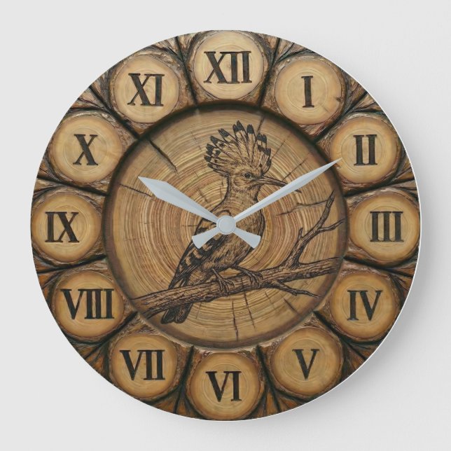 Horloge murale rustique de l'oiseau huppe fasciée  (Recto)