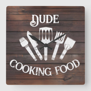 Horloge murale rustique "Dude Cuisine Food" - BBQ