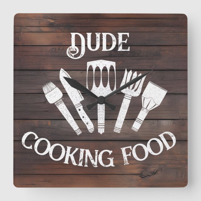 Horloge murale rustique "Dude Cuisine Food" - BBQ  (Recto)