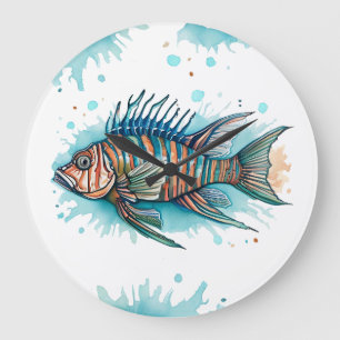 Horloge murale - série aquarelle : poisson-lionne