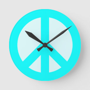 Horloge murale signe de paix cyan clair