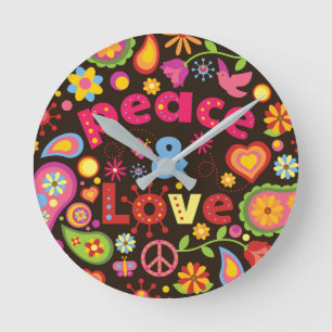 Horloge murale signe de paix des années 60 hippie