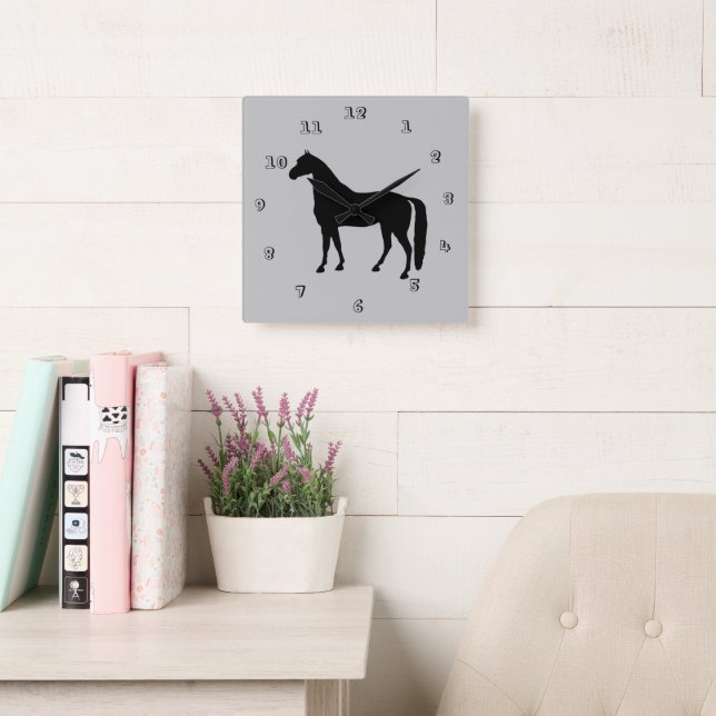 Horloge murale silhouette de cheval pur-sang (Salle de lecture)