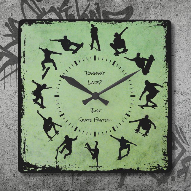 Horloge Murale Style Skate Shred Votre Temps Vert (Your Time to Shred Skate Style Wall Clock Green)