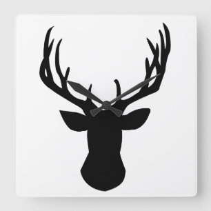 Horloge murale - Tête de cerf élaphe noir et blanc