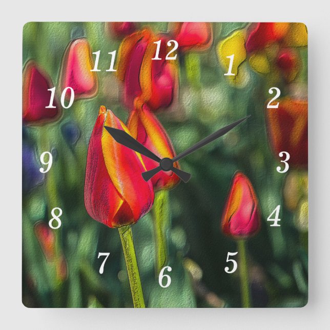 Horloge murale texturée du jardin de tulipes (Recto)