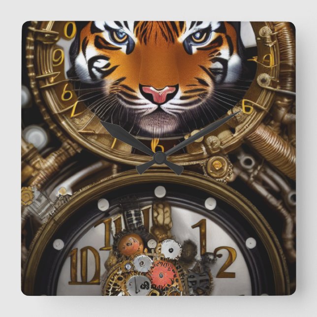 Horloge murale tigre Steampunk (Recto)
