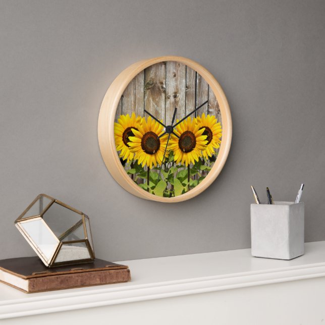 Horloge murale tournesol de style campagnard (Bureau)