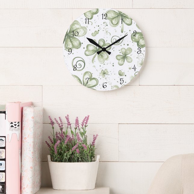 Horloge murale Trèfle à trois feuilles aquarelle | (Créateur téléchargé)