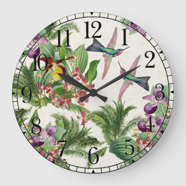 Horloge murale tropicale des colibris orchidées (Recto)