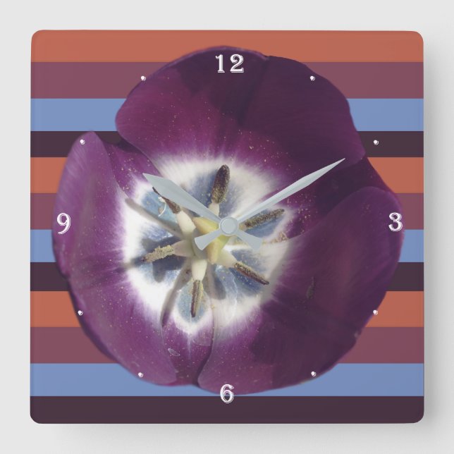 Horloge murale Tulipe violette et rayures (Recto)