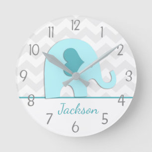 Horloge murale turquoise Aqua Grey Elephant