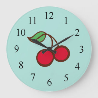 Horloge murale turquoise cerise de cuisine rétro d