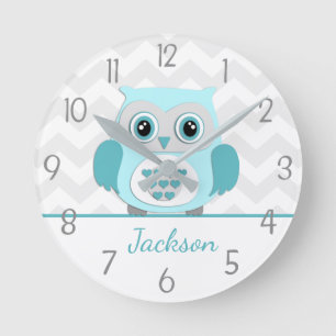 Horloge murale turquoise de la chouette grise Aqua