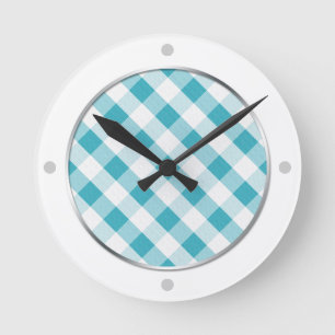 Horloge murale Turquoise et blanche En vichy Motif