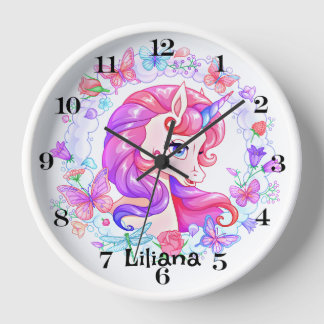 Horloge murale Unicorne colorée personnalisée