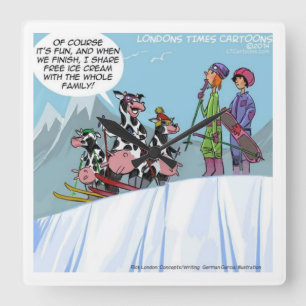 Horloge murale vaches drôles de ski