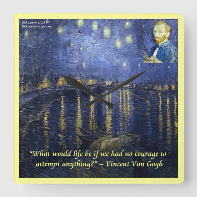 Horloge murale Van Gogh Rhone Starry Night & Citat (Recto)