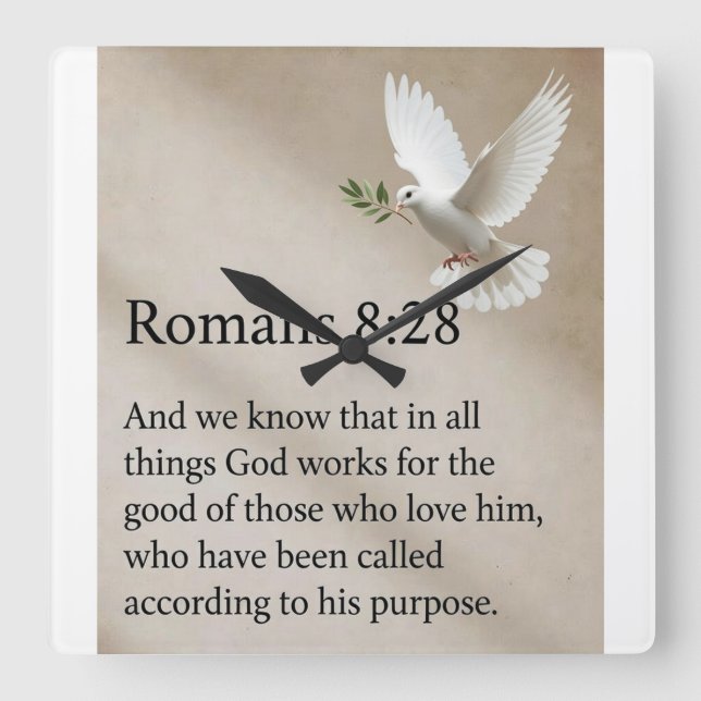 Horloge murale verset biblique Romains 8:28 (Recto)