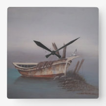 Horloge murale vieille barque en bois