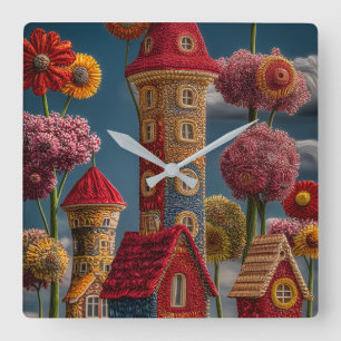 Horloge murale Village Floral Fantaisiste Fantasti