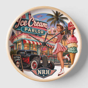 Horloge murale vintage NRH Ice Cream Parlor années