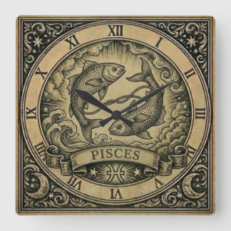 Horloge murale vintage Poissons Zodiaque