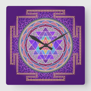 Horloge murale violette Sri Yantra