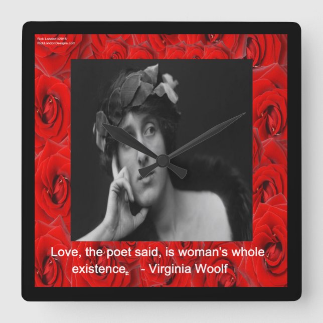 Horloge murale Virginia Woolf & citation d'amour (Recto)