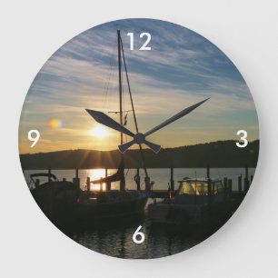 Horloge murale/voiliers carrés au coucher du