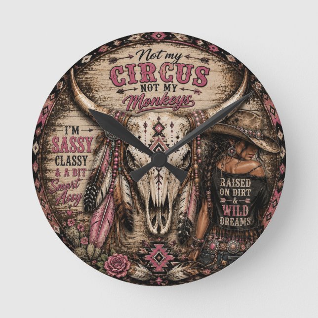 Horloge murale western Pas mon cirque (Recto)