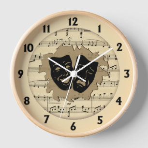Horloge Musique antique et masques de théâtre