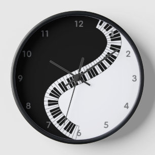 Horloge Musique Clavier Piano Noir Blanc Courbé Touches Dé