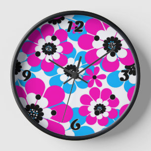 Horloge néon floral clair motif crimson lumineux et bleu