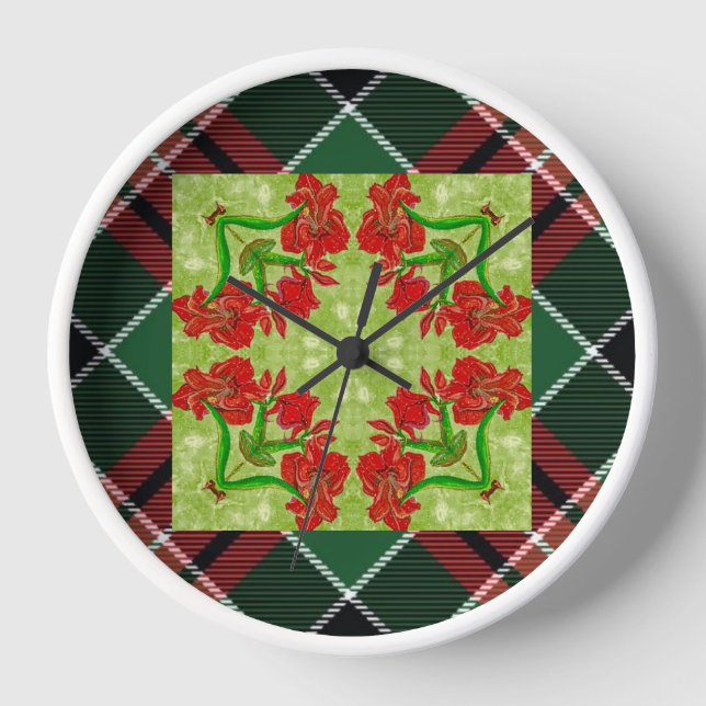 Horloge Noël Amaryllis Plaid Dessous de verre (Recto)