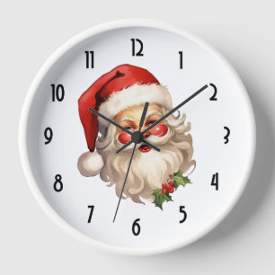 Horloge Noël de style rétro Holly Jolly Santa Claus