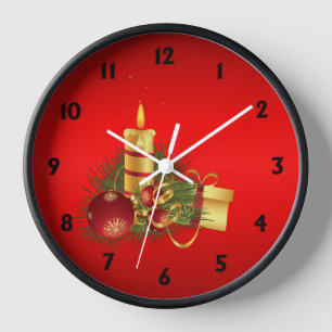 Horloge Noël rouge avec chiffres noirs