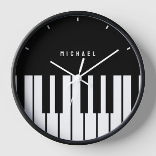 Horloge Noir et blanc Piano Clavier Nom du monogramme