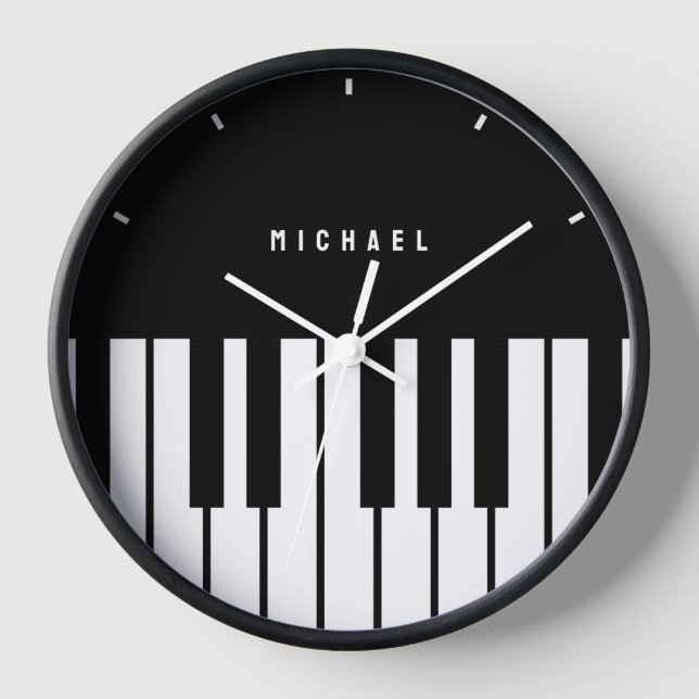 Horloge Noir et blanc Piano Clavier Nom du monogramme (Recto)